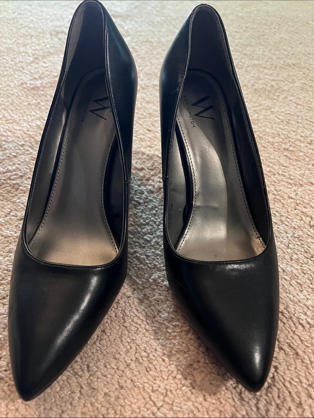 Worthington Black Pointed-Toe Faux Leather Heels